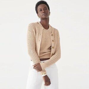 J. Crew Cropped Cardigan, Textured Pointelle Fabric - Dark Beechwood, Size Small